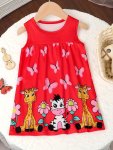 Baby's Casual Cartoon Giraffe Zebra Butterfly Pattern Sleeveless Dress Infant & Toddler Girl's Clothing For Summer spring As Gif
