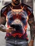 Cool Dog Head 3D Graphic Print Men's Novelty Short Sleeve Crew Neck T-Shirt Summer Outdoor