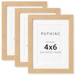 Puthiac 4X6 Solid Oak Wood Picture Frame Fits 3X5 With Mat Or 4X6 Without Mat Wall Or Tabletop Display With Stand Vertical Or Ho