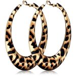 Plwelth Leopard Print Hoop Earrings For Women Chunky Large Gold Cheetah Print Hoop Earrings Statement Hip Hop Earring Trendy Leo