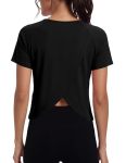 Quenteen Short Sleeve Workout Tops Athletic Shirts Gym Clothes Exercise Running Crop Top Tshirts For Women Loose Fit Black Mediu
