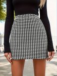 Houndstooth Print High Waist Skirt Casual Skinny MINI Skirt Women's Clothing