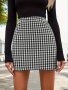 Houndstooth Print High Waist Skirt Casual Skinny Mini Skirt Women's Clothing