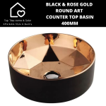 Black & Rose Gold Round Art Counter Top Basin - 400MM
