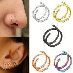 5-10 Pcs Double Hoop Nose Ring For Single Piercing Nose Rings Hoops Double Nose Rings For Women Spiral Nose Ring Hoop For Women