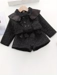 2PCS Girls Elegant Outfits Button Decor Collar Long Sleeve Jacket + Shorts Set Kids Clothes Fall Gift
