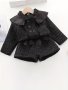 2pcs Girls Elegant Outfits Button Decor Collar Long Sleeve Jacket + Shorts Set Kids Clothes Fall Gift