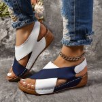 Women's Contrast Color Wedge Sandals Peep Toe Slingback Soft Sole Shoes Comfy Outdoor Summer Sandals