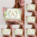1PC Initials Leaf Flower Printed Pattern For Women's Makeup Bag School Stationery Bag Party Gift Travel Essentials