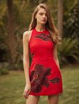 Corinna Printed Linen Halter MINI Dress - 16 Red Dryden