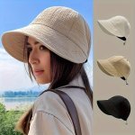 Women's Wide Brim Sun Hat Uv Protection Hiking Fishing Hats Solid Color Bucket Hat Drawstring Adjustable Outdoor Beach Sun Hats