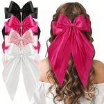 4PCS Set Silky Satin Bow Hair Clips - Large Cute & Sweet Ponytail Holders For Women And Girls - Perfect Birthday Gift
