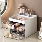 1PC Cosmetic Storage Box With Rabbit Handles Desk Office Stationery Storage Rack Cute MINI Desktop Organizer With 2 Drawers For 