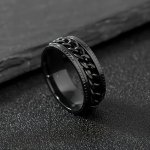 1PC Fashion Men's Black Hollow Chain Design Ring Stainless Steel Hip Hop Style Ring