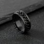 1PC Fashion Men's Black Hollow Chain Design Ring Stainless Steel Hip Hop Style Ring