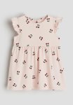 Flounce-trimmed Jersey Dress - Light Pink Cherries