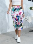Plus Size Abstract Graffiti Print Skirt Casual Bodycon Skirt For Spring & Summer Women's Plus Sizeclothing
