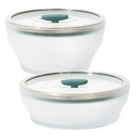 Anyday 4-PC Microwave Cookware & Glass Food Storage Set With Glass Lids Medium Plastic-free Containers Stackable Steamer With Ve