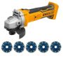 Ingco - Cordless Angle Grinder With Segmented Diamond Blades 115MM 5PC