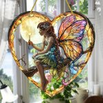 Enchanting Night Fairy Sun Catcher - 20.32CM X 20.32CM Acrylic Heart-shaped Wall Hanging Stained Glass Effect Perfect For Home &