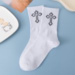 Simple Cross Print Socks Sports & Breathable Mid Tube Socks Women's Stockings & Hosiery