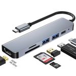 6-IN-1 Multi-function Type-c Hub - 4K HDMI 87W Pd Dual USB 3.0 & Sd tf