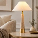 Travertine And Brass Table Lamp