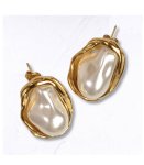 Textured Gold Pearl Earrings - Gold Free