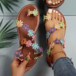 Women's Colorful Flowers Flat Sandals Stylish Toe Loop Slip On Summer Shoes Casual Outside Beach Holiday Sandals