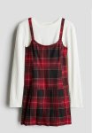 2 Piece Top And Dress Set - Red & White