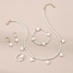 5PCS SET Girls White Butterfly heart star Jewelry Set 1PC Plastic Beaded Necklace & 1PC Bracelet & 1PC Ring & 2PCS Earrings Idea