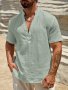 Men's Casual Henley Shirt Short Sleeve Breathable Cotton Top Loose Casual Clothing For Spring Summer