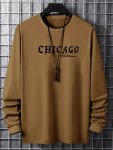 Chicago Print Men's Street Daily Long Sleeve High Stretch T-Shirt Spring Fall Outdoor Men's Clothing