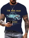 Classic Car And Letter Graphic Print Men's Creative Short Sleeve Crew Neck T-Shirt Summer Outdoor