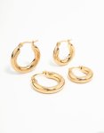 Waterproof Gold Plated Stainless Steel Tube Hoop Earrings 2-PACK
