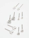 Silver Diamante Stud Earring 5-PACK