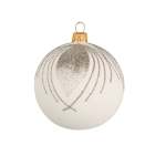 Xmas Ball Glass 8CM With Peacock Feather Decoration - White