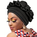 Women's Turban Hat With 3-LAYER Brim Pleated Design Solid Color Chemo Hat Versatile Outdoor Home Sleep & Bath Hat