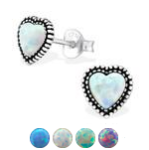 C548-C29347 - 925 Sterling Silver Sn Opal Heart Ear Stud Earrings 7MM - Fire And Snow Synthetic Opal Earrings