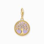 Charm Pendant - Tree Of Love With Violet Cold Enamel Yellow-gold Plated