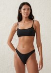 Cotton On Straight Neck Crop Bikini Top - Black Crinkle