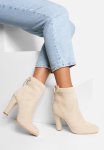 Wide Fit Tie Back Block Heel Sock Boots - Stone