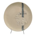 Round Ceramic Platter French 1912 Grey Stripes