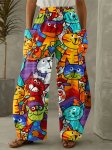 Colorful Cat Print Baggy Pants Casual Pocket Elastic Waist Pants Women's Clothing