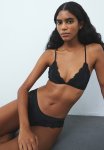 Padded Lace-trimmed Soft Bra - Black