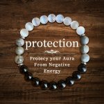 1PC Protection Bracelet - Black White Stone Bracelet - 8MM Gemstone Bead Bracelet Father's Day Gift