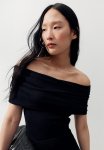 Ribbed Off-the-shoulder Top - Black