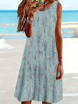 Allover Print Sleeveless Dress Casual Tank Dress For Spring & Summer Women's Clothing
