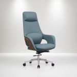 Modern Executive Genuine Leather Swivel Office Chair - Light Blue