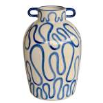 Blue Squiggle Ceramic Vase With Dual Handles